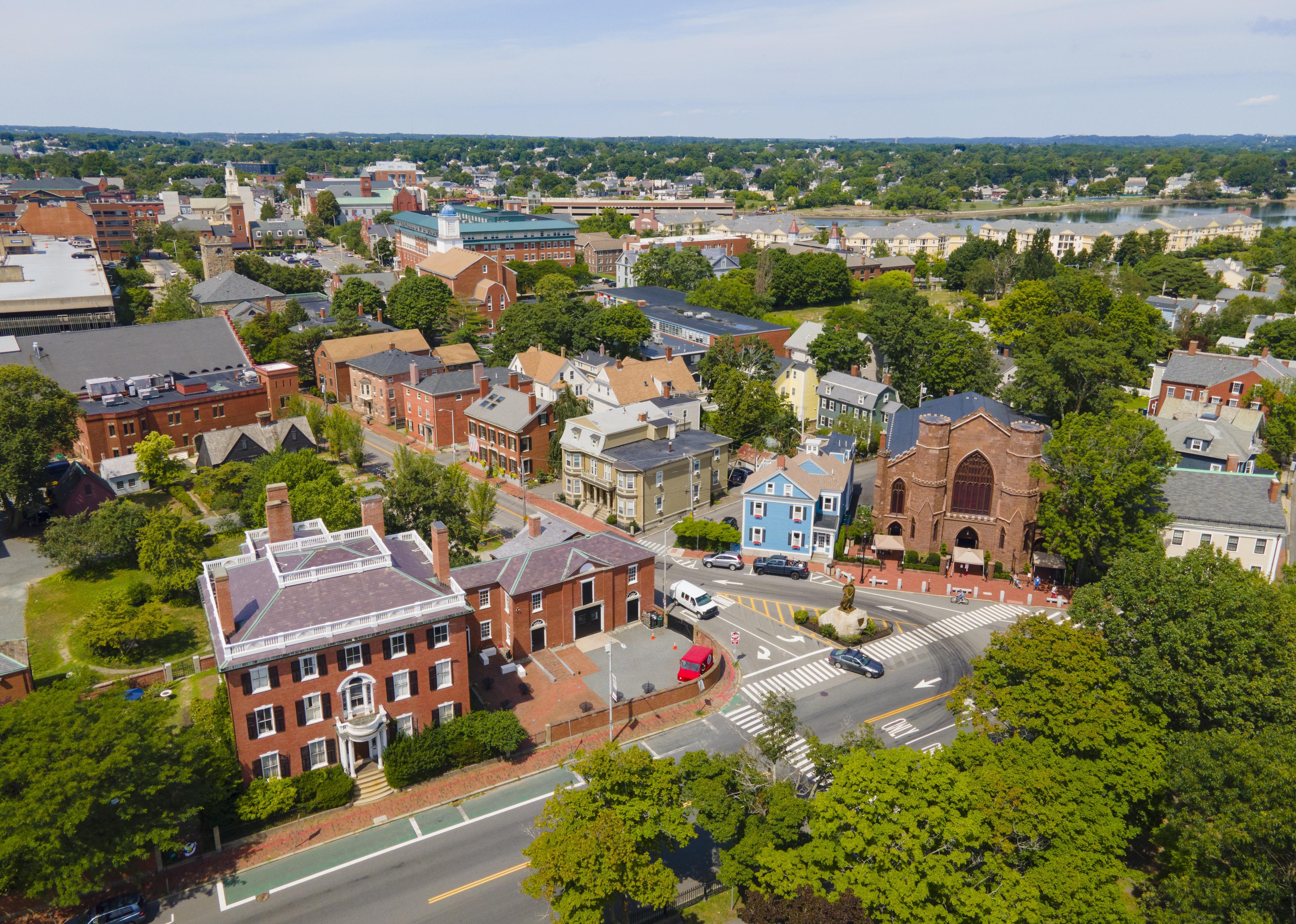 Aerial view of Salem historic city center.