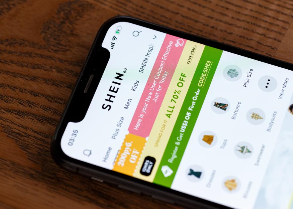 The Shein application on a smartphone.