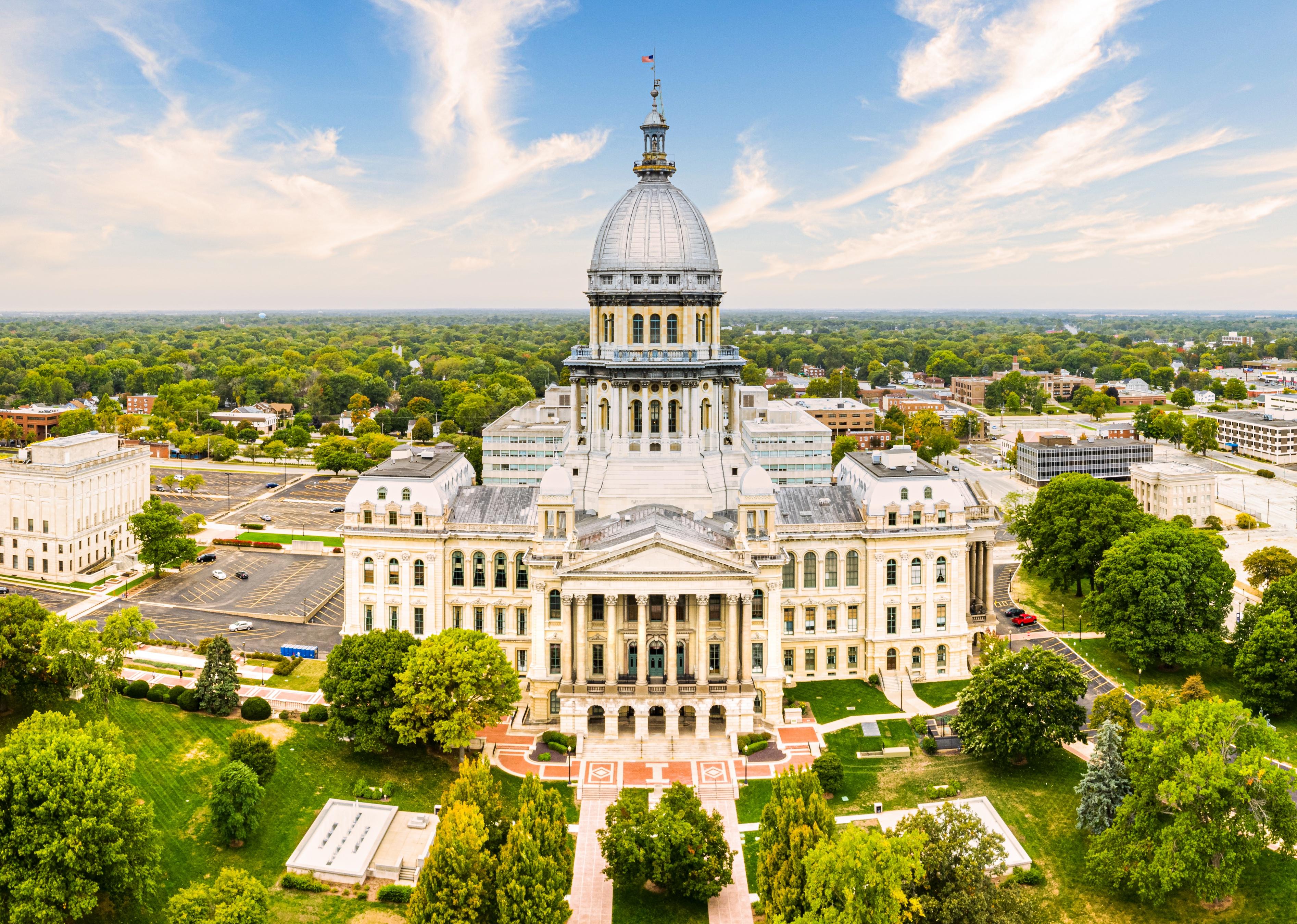 Drone view of the Illinois State Capitol in Springfield