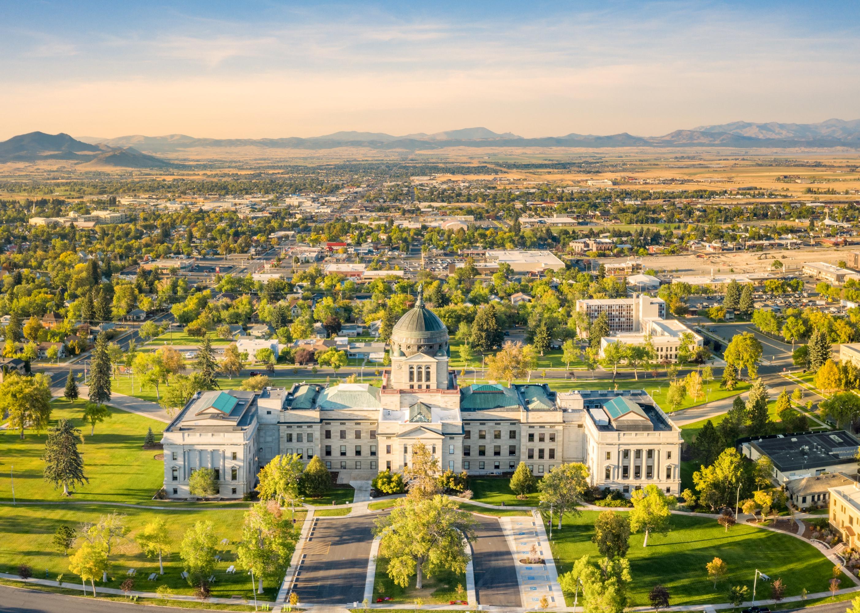 Drone view of the Montana State Capitol.