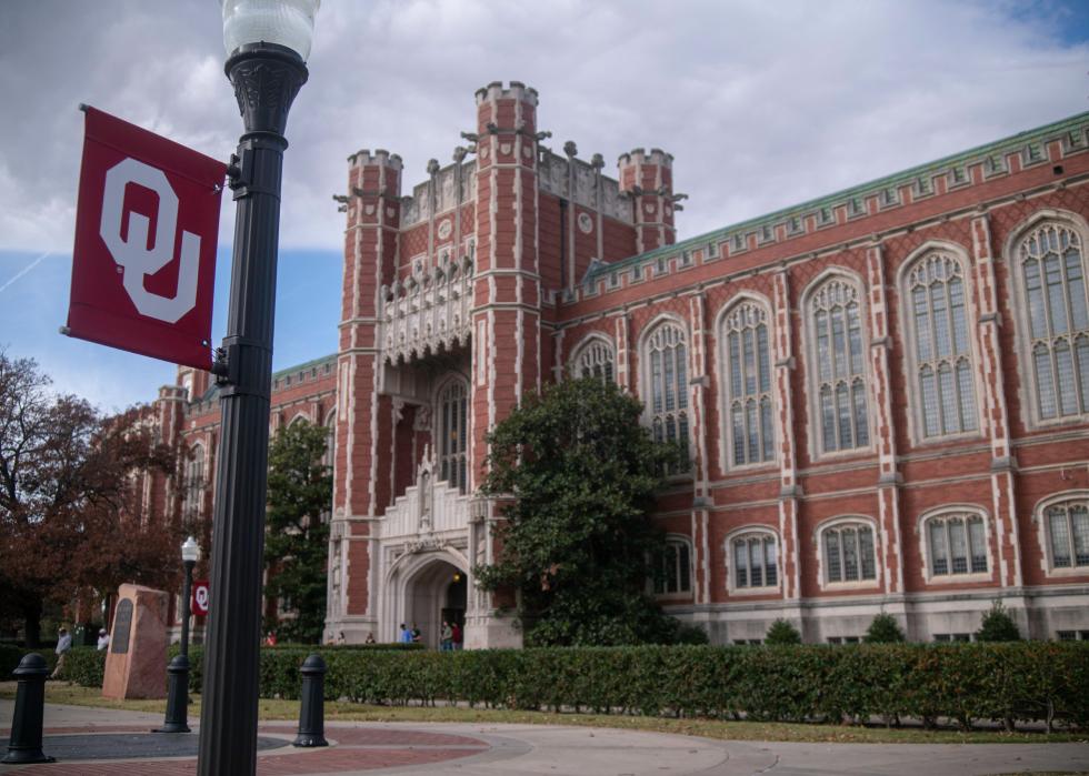 University of Oklahoma OU campus banner and Evans Hall