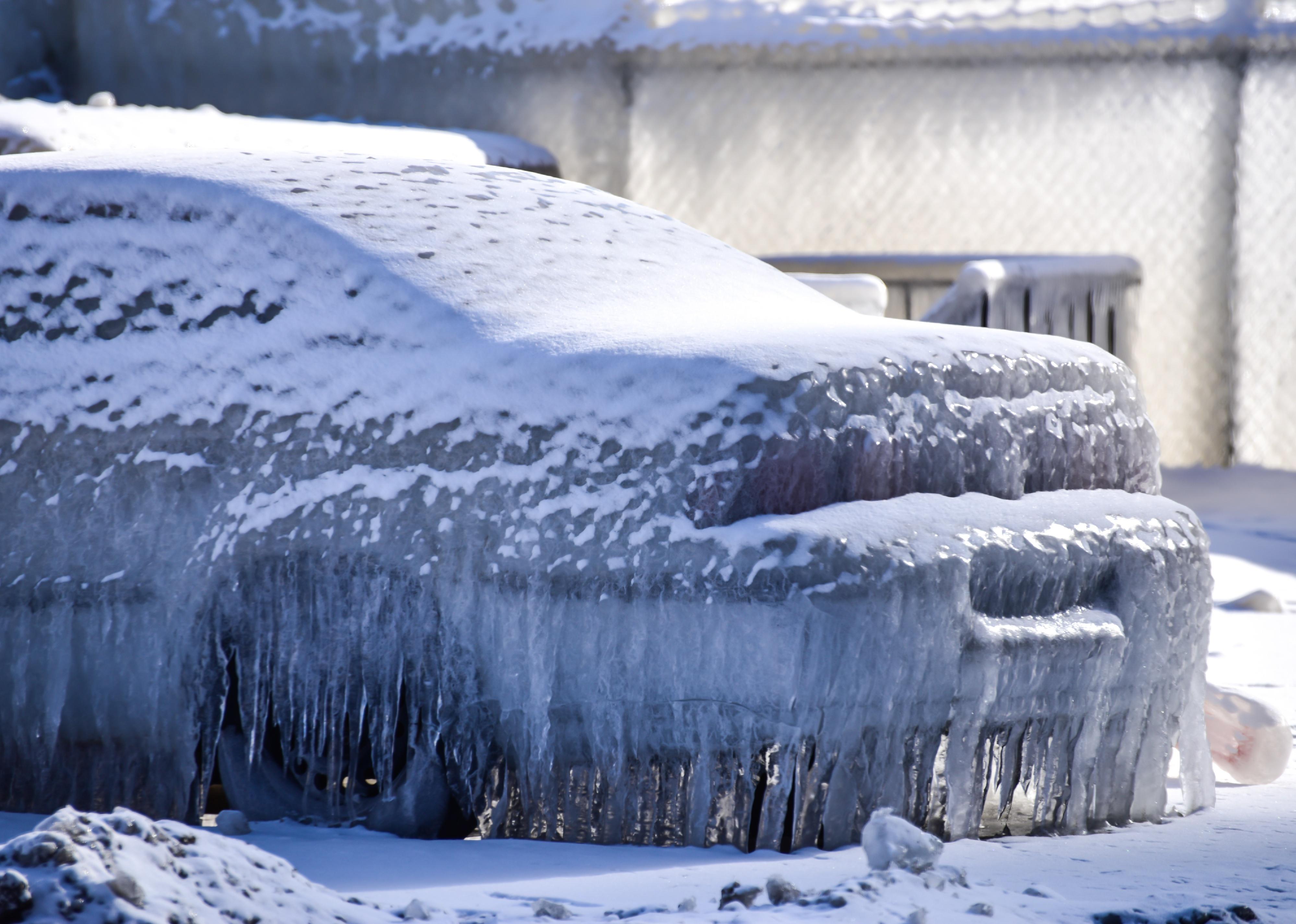 Ice forming on car in winter.