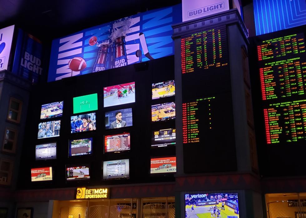 Sports betting board at the New York-New York Casino and Hotel.