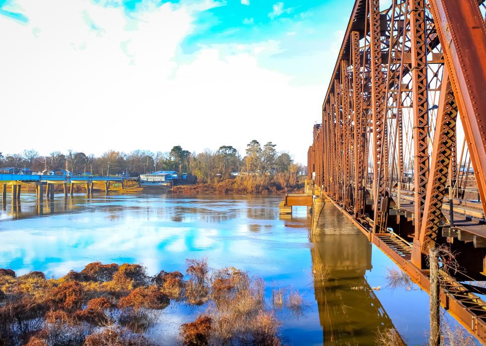 Rusty bridge over the river downtown Monroe, Louisiana