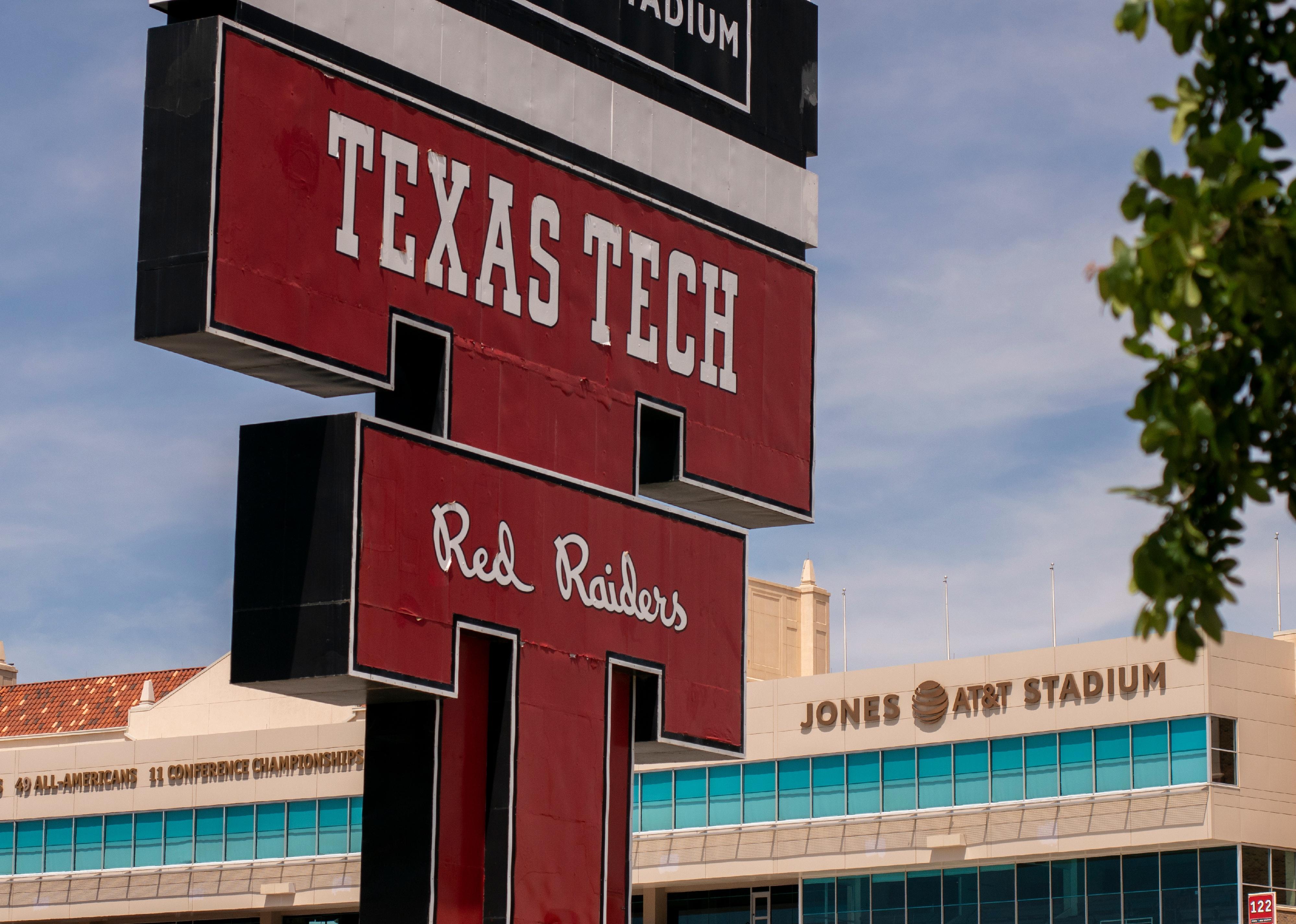 Texas Tech University sign and Red Raiders logo.
