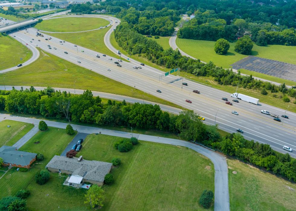 Aerial view of I-70 in rural Ohio