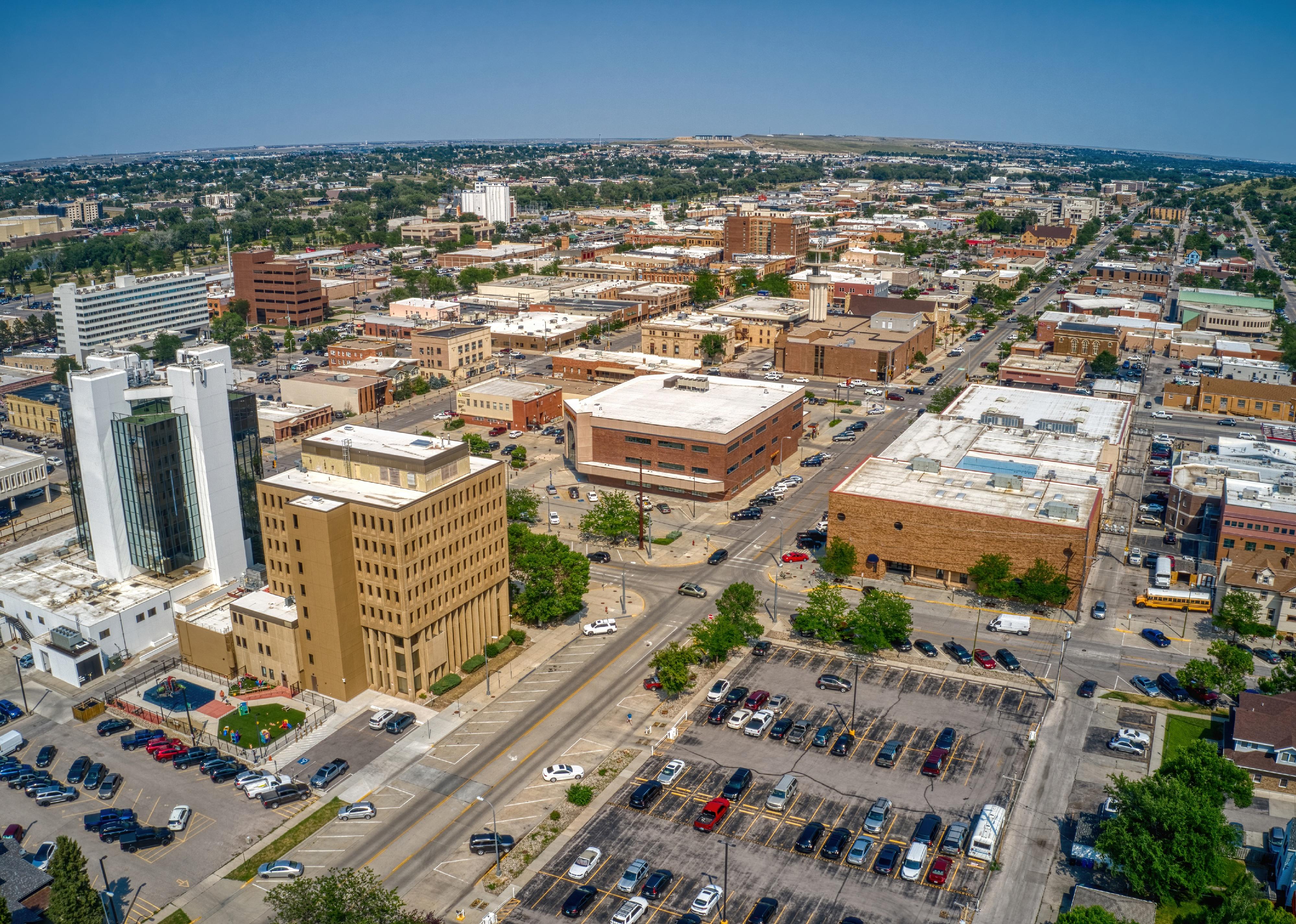 Aerial View of Rapid City, South Dakota in Summer.