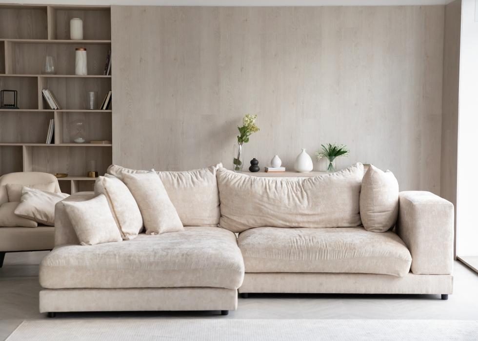 Modern light living room with white sofa.