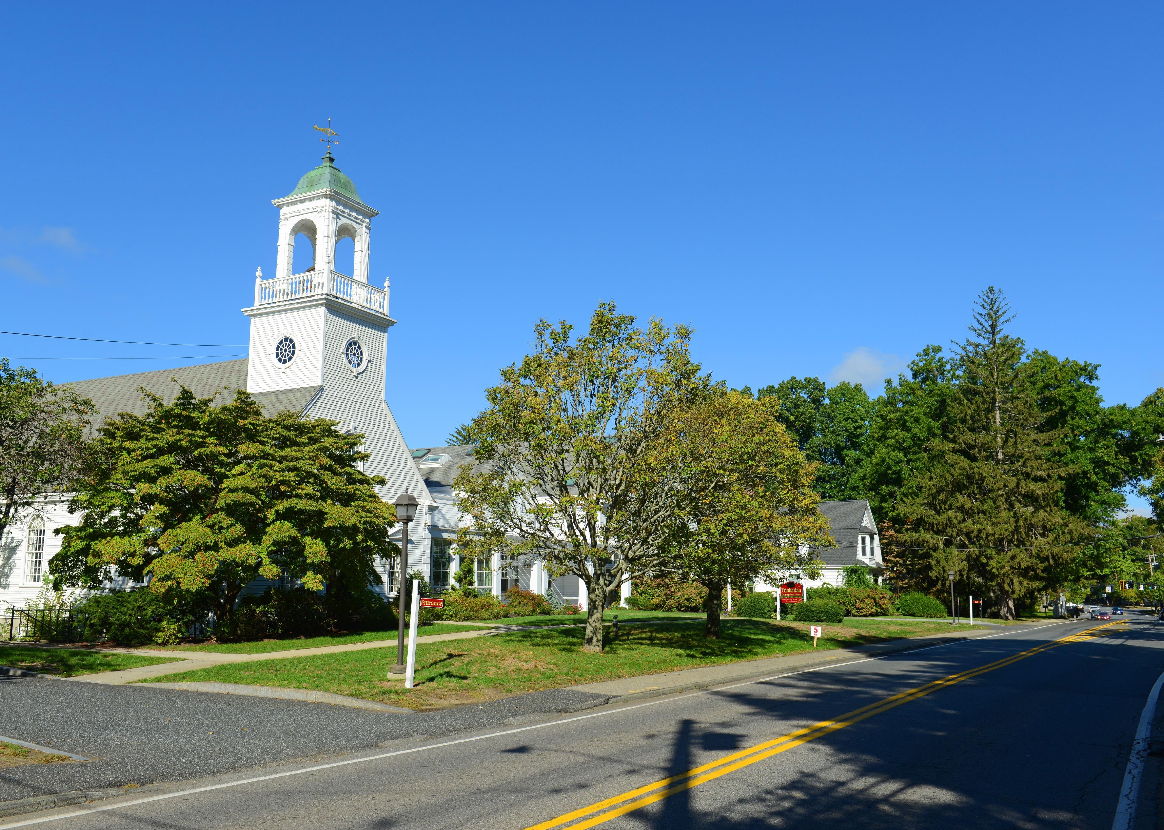 Trinitarian Congregational Church in historic town center of Wayland, Massachusetts