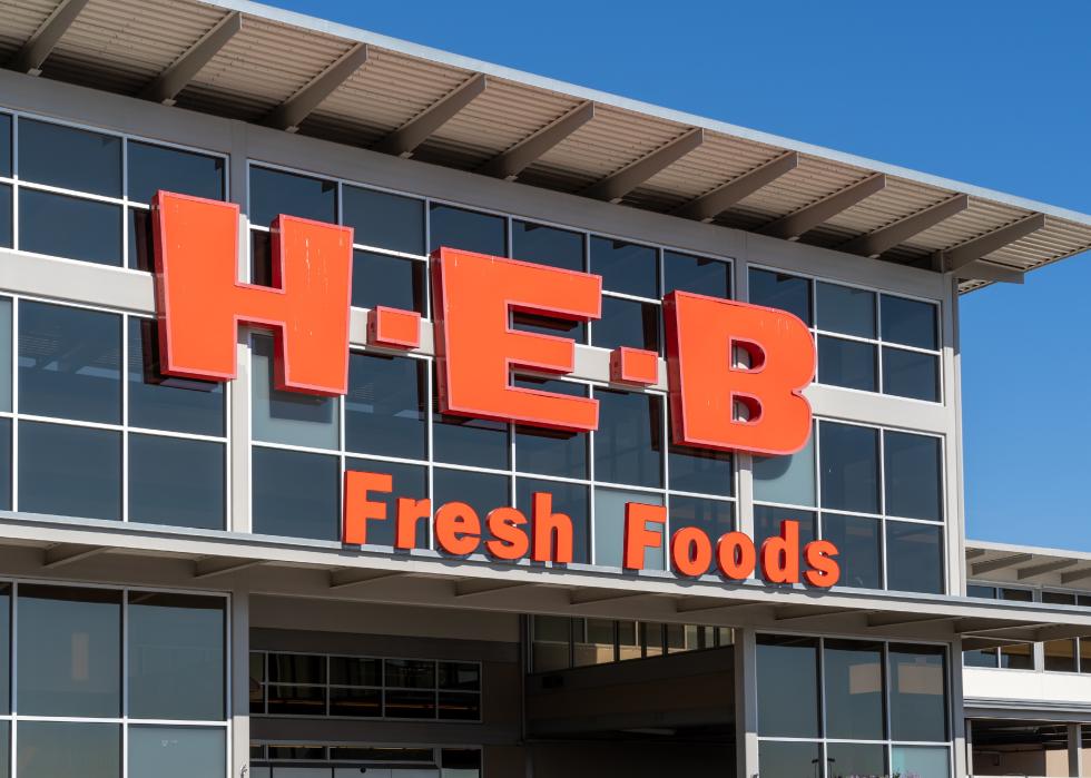 Closeup of H-E-B supermarket store sign