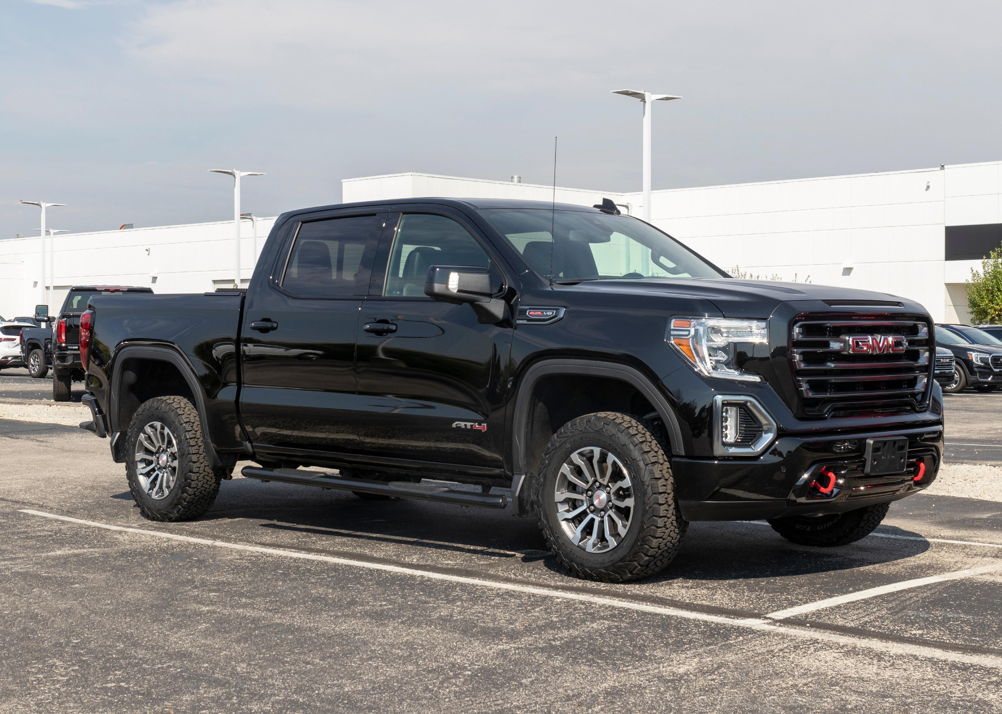 GMC Sierra 1500 AT4 display at a dealership.