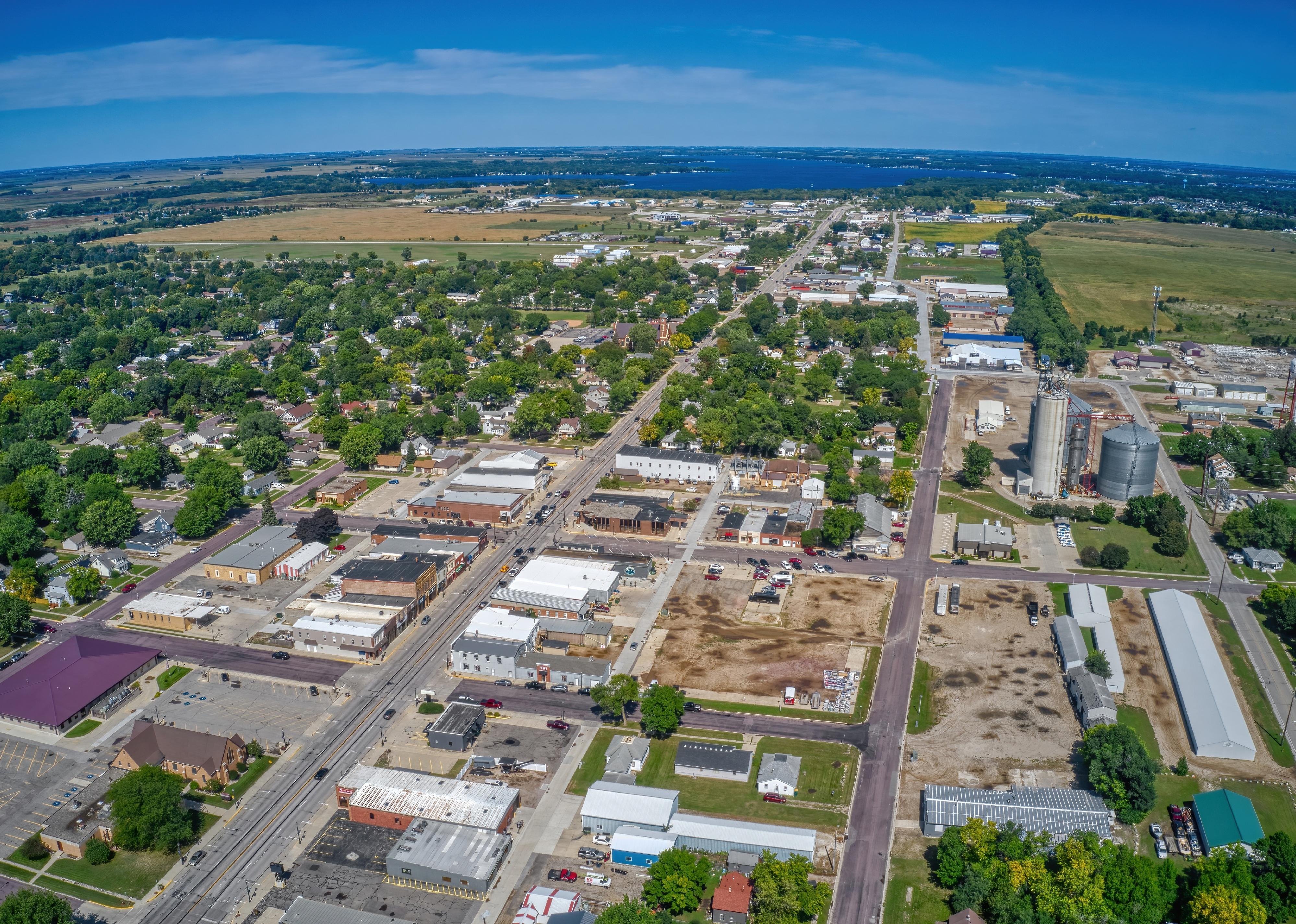Aerial View of Main Street in Milford, Iowa