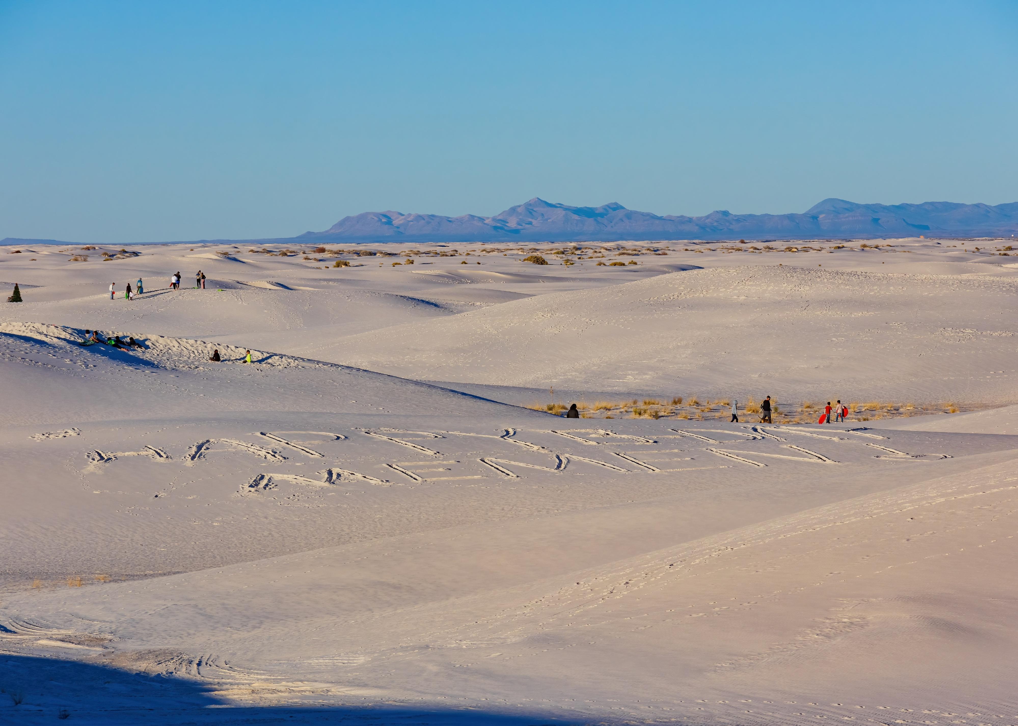 Sunny view of the landscape of White Sands National Park at New Mexico.