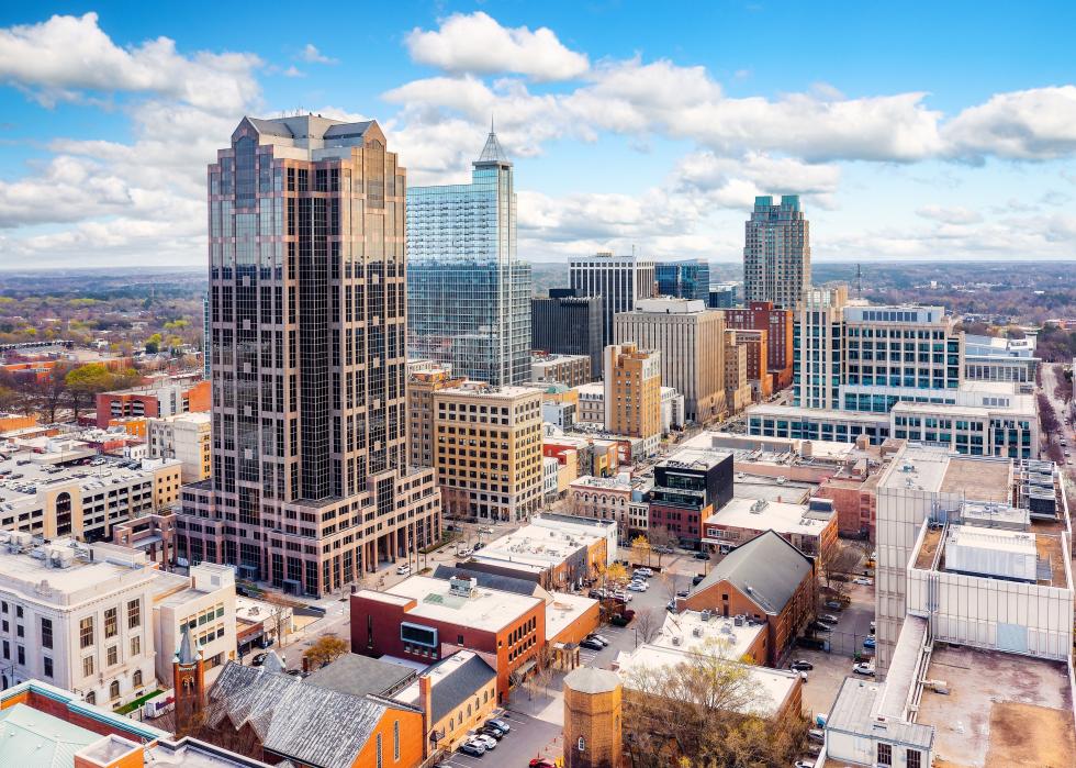 The Raleigh skyline on a sunny day.