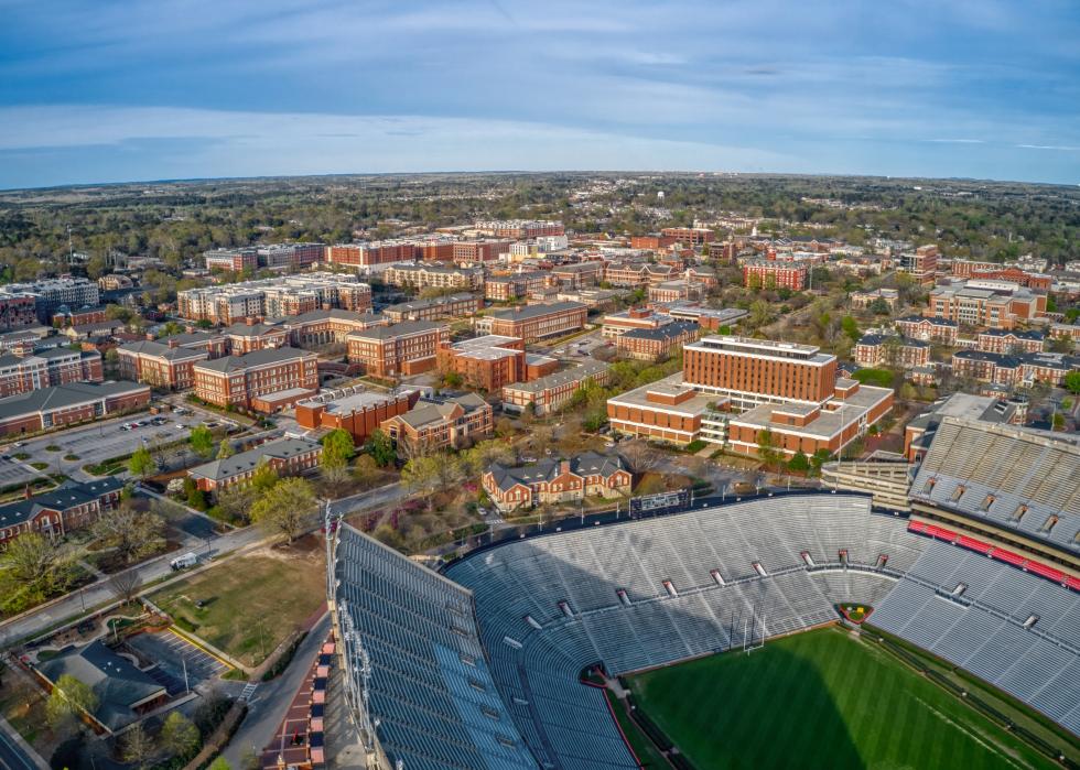 Aerial view of the town and University of Auburn.