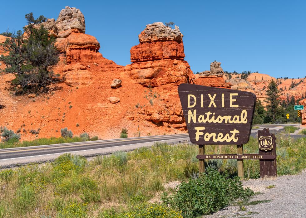 Dixie National Forest sign on UT-12 highway.