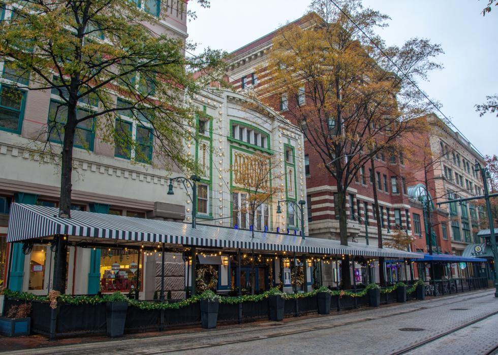 View of the Memphis Main Street with Christmas decorations.