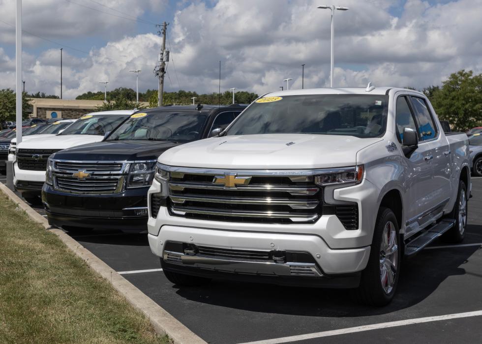 Used Chevrolet pickup trucks lined up.