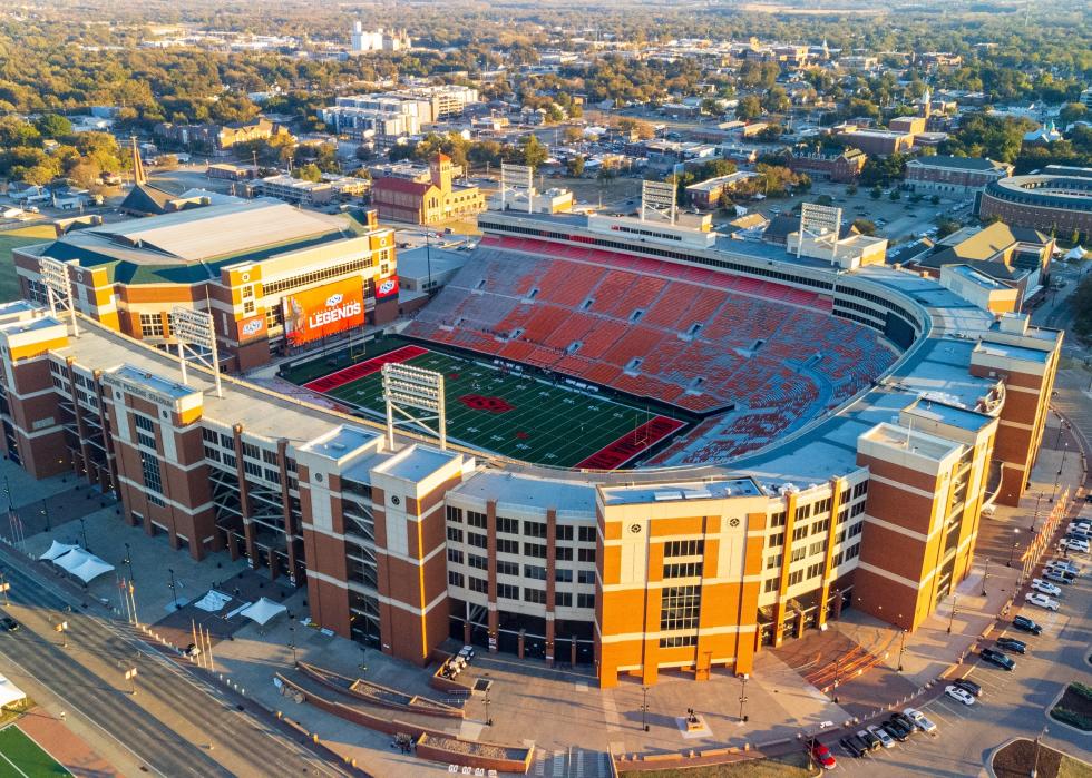 Aerial view of Boone Pickens Stadium at the Oklahoma State University.