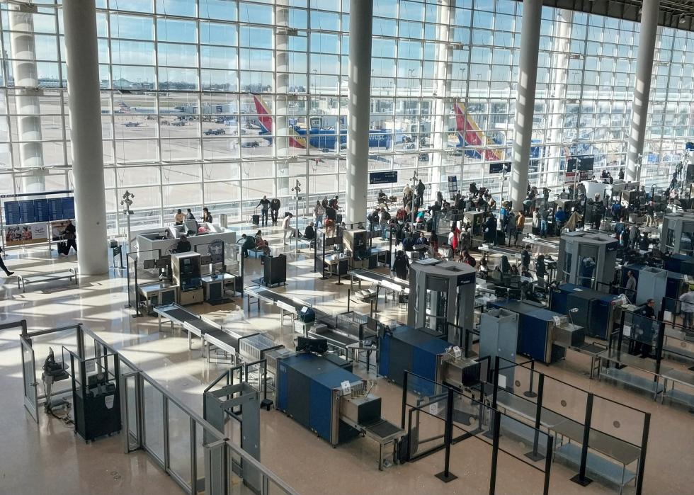 TSA screening check point at Louis Armstrong International Airport.