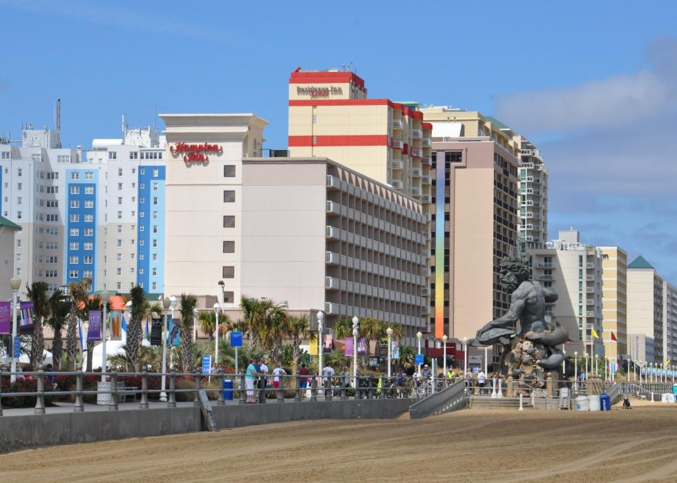Boardwalk and buildings in Virginia Beach.