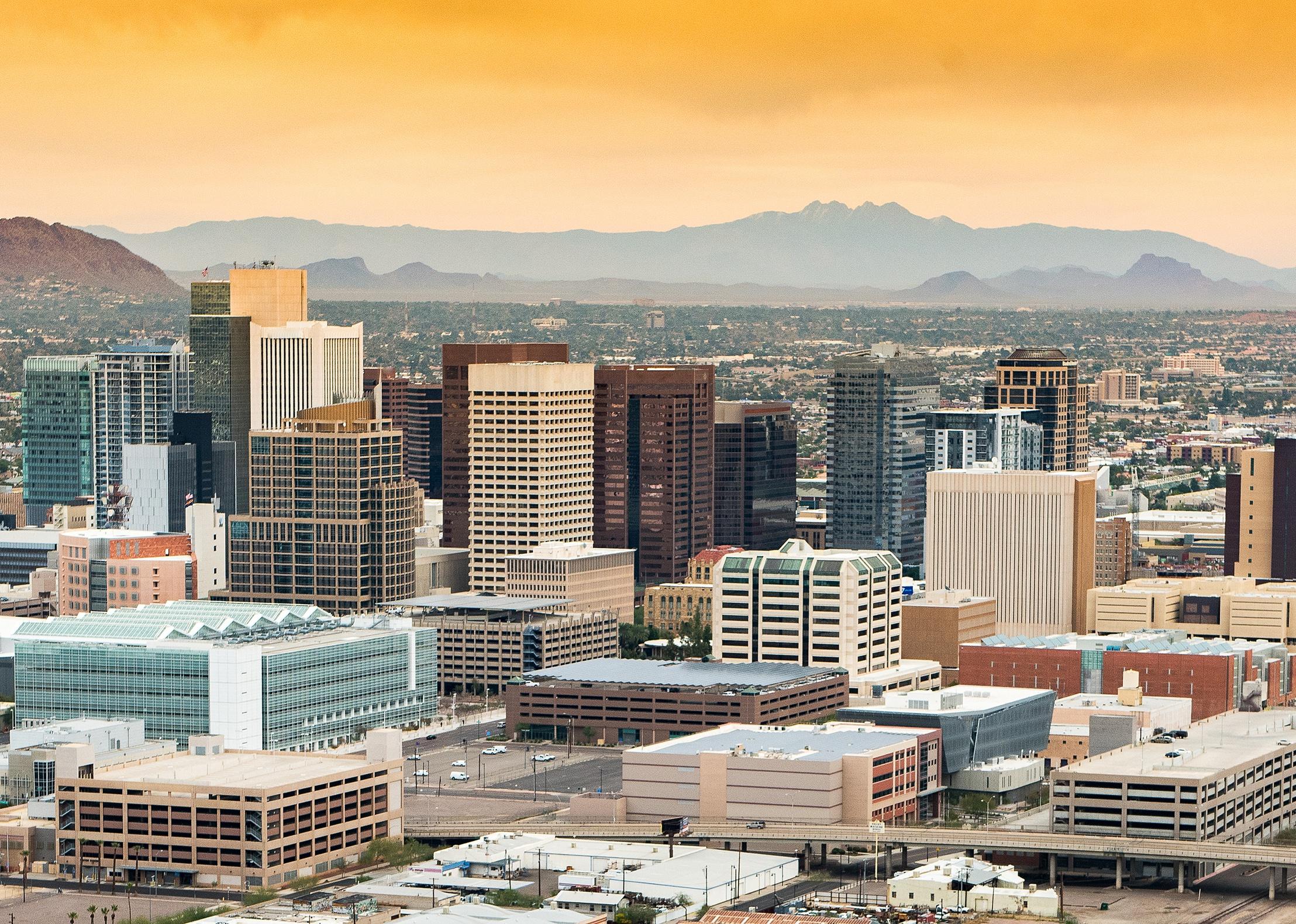 Panoramic aerial view of the Phoenix skyline.