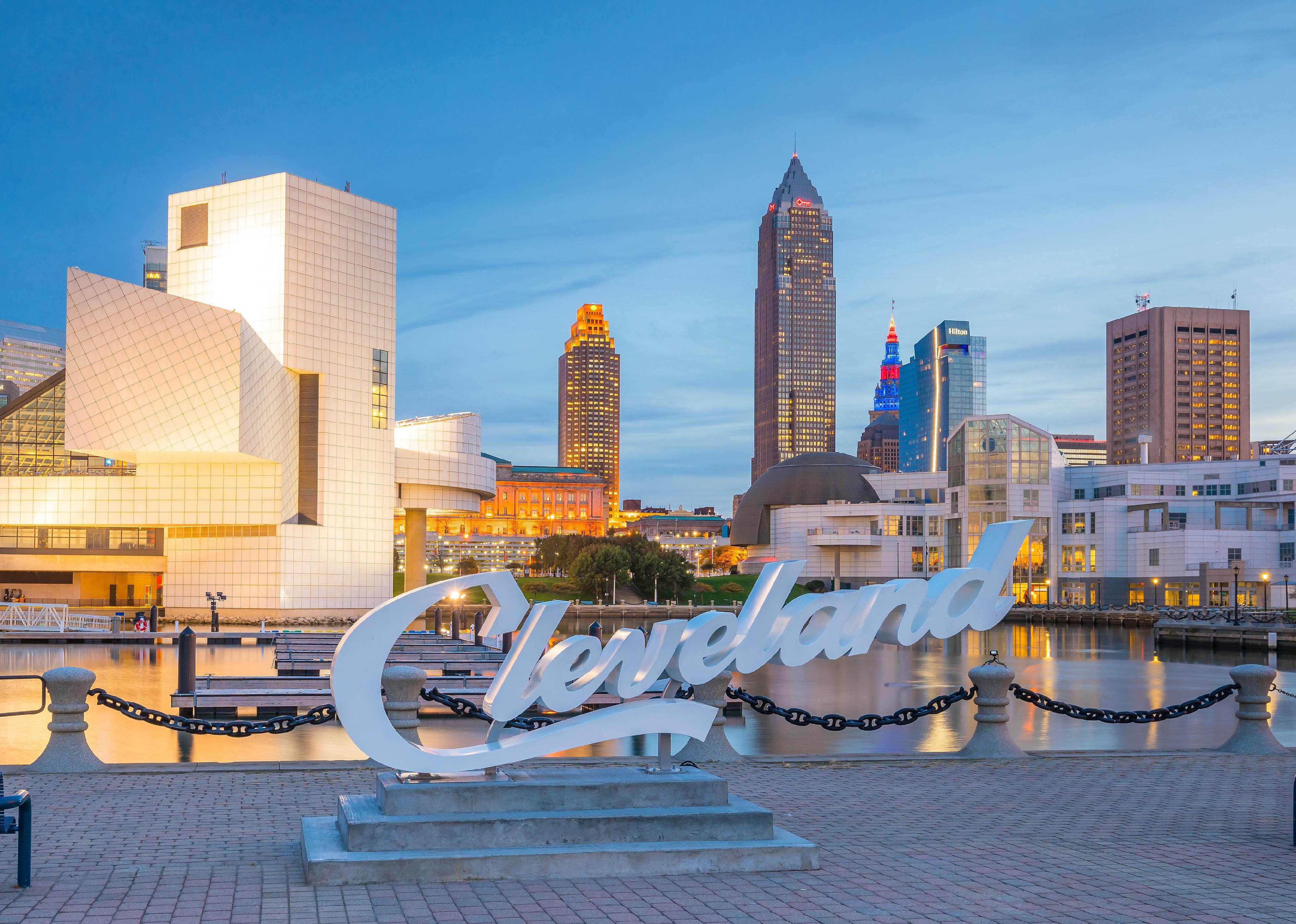 Downtown Cleveland skyline from the lakefront in Ohio.