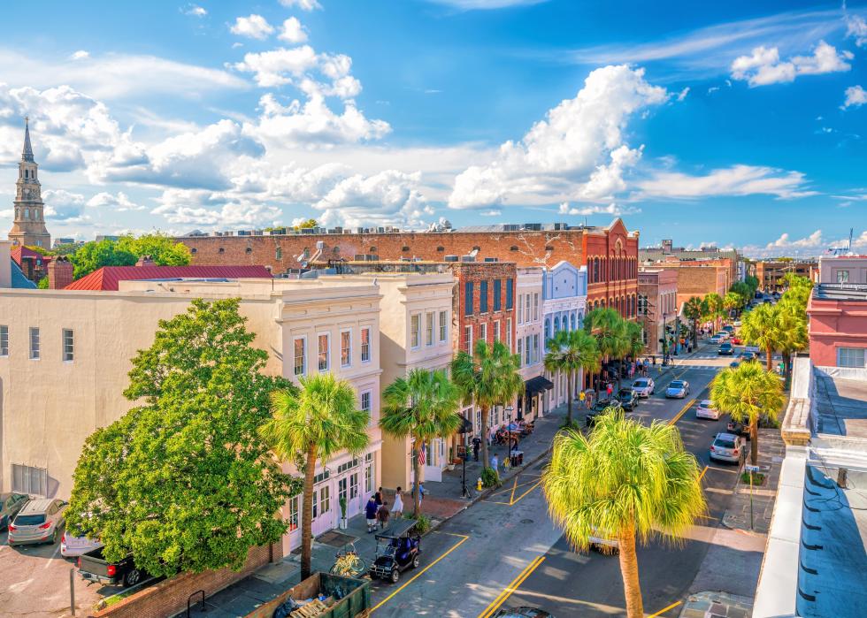 A busy Charleston street near St. Paul's Episcopal Church.