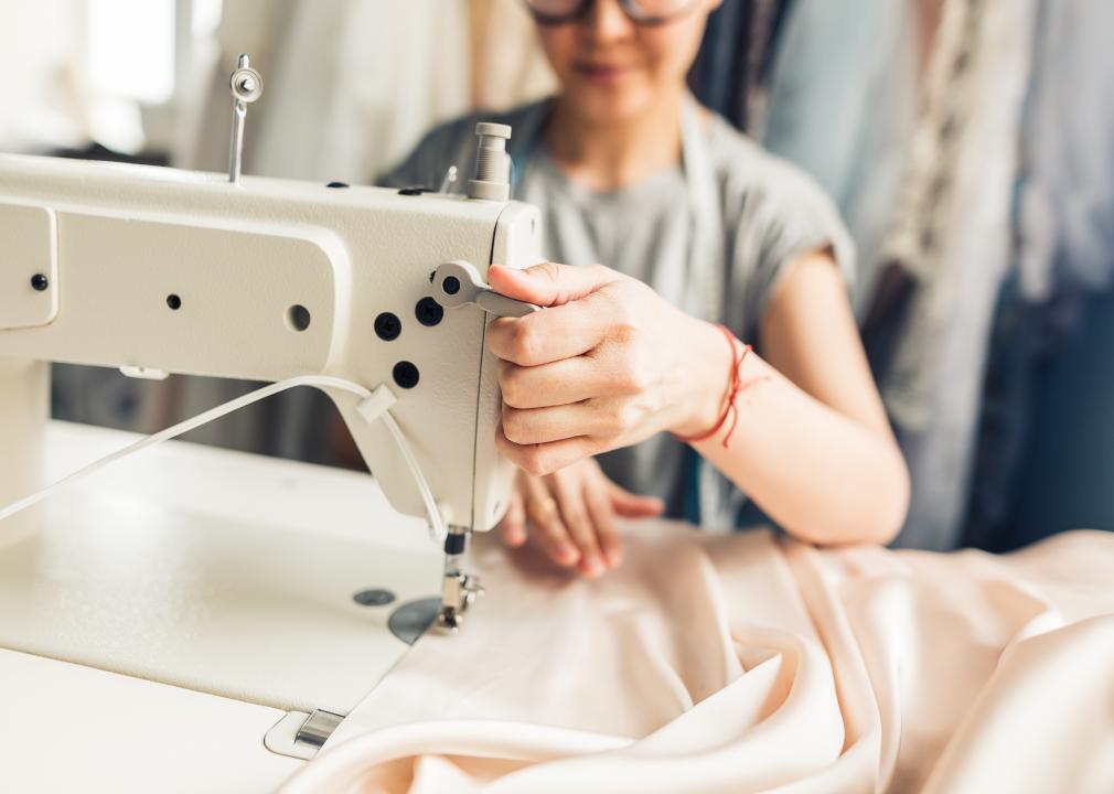 A sewing machine operator at work.
