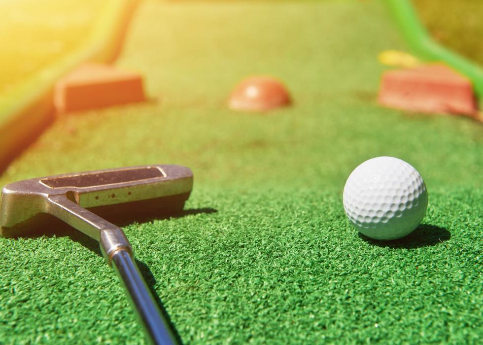 Mini-golf ball on artificial grass