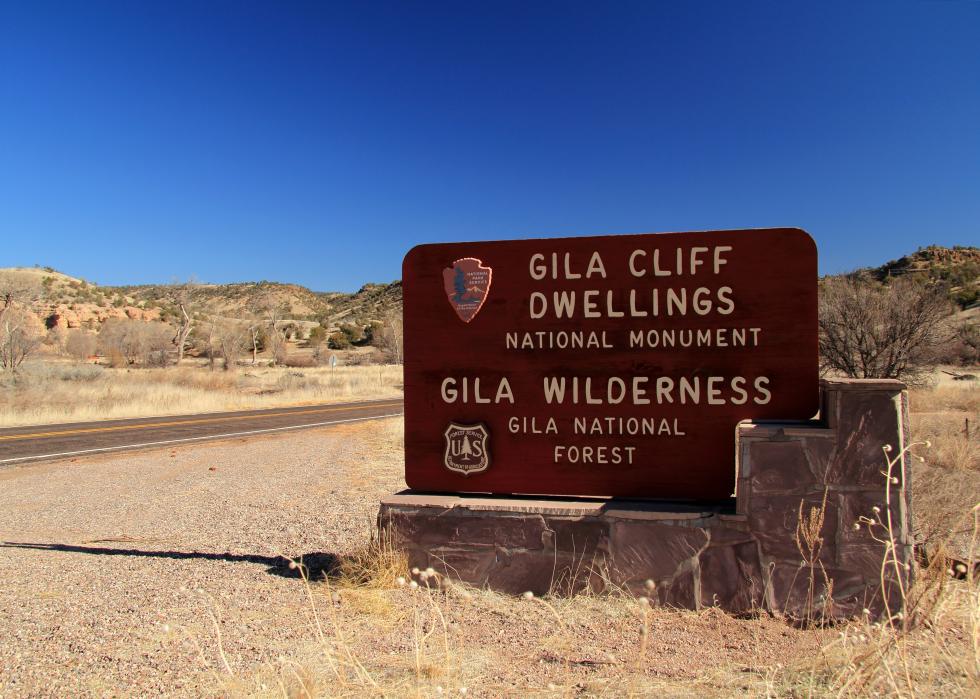 Gila Cliff Dwellings National Monument sign.