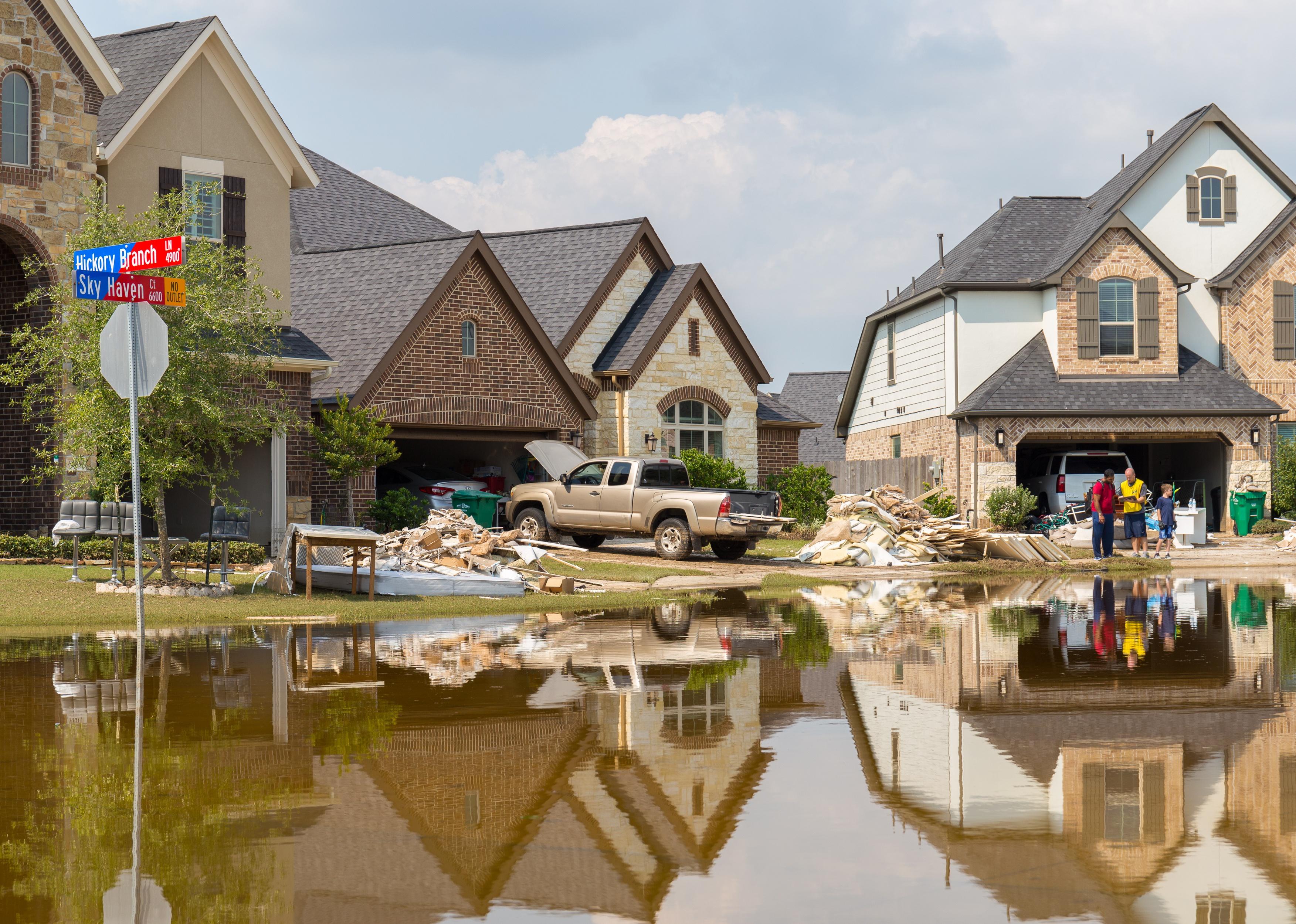Houston suburb Riverstone after Hurricane Harvey and heavy floods.
