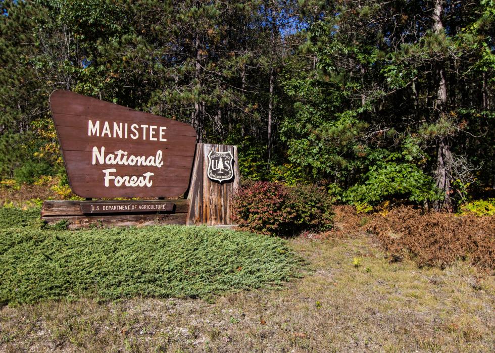 Entrance sign to the Manistee National Forest.