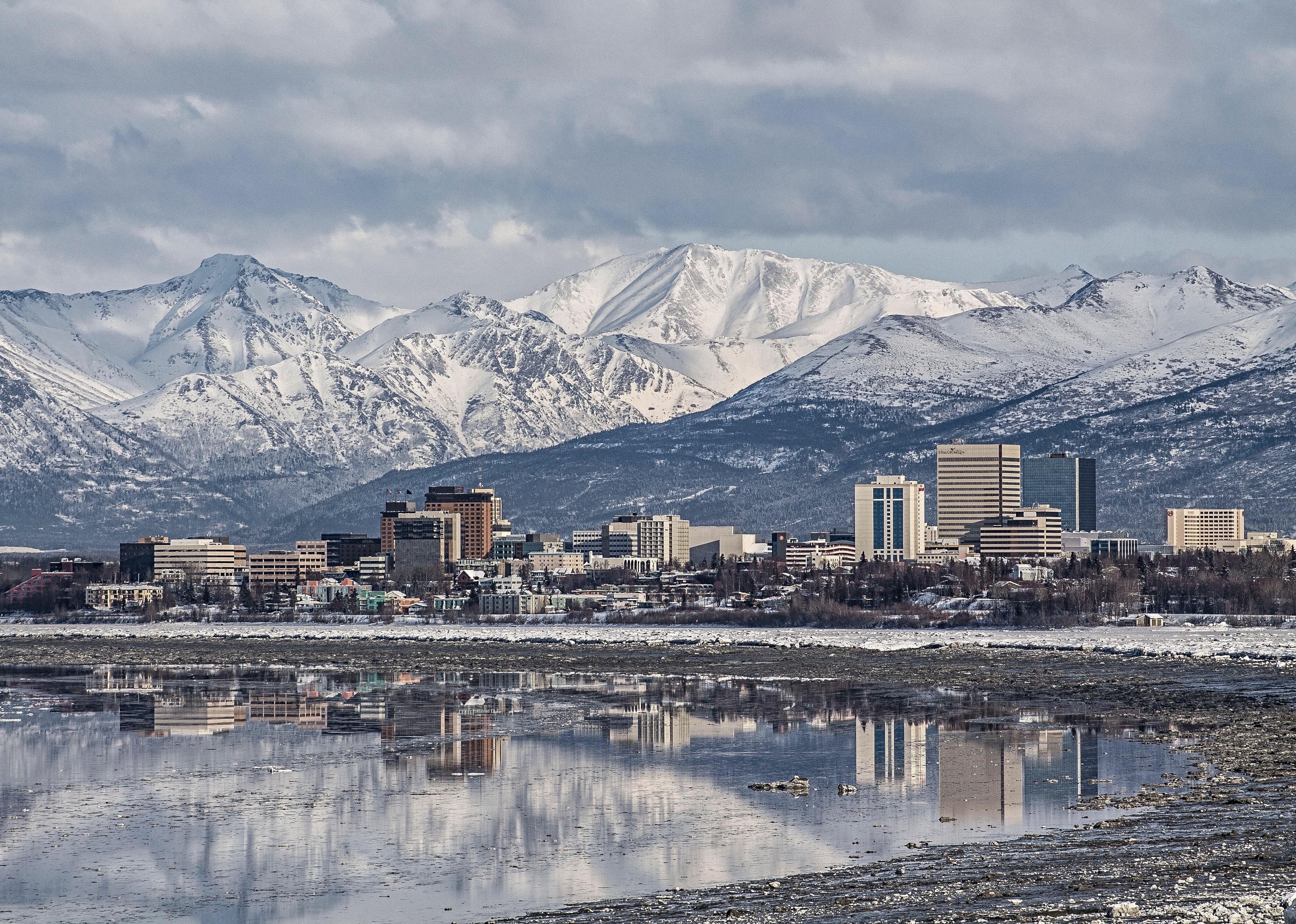 Anchorage skyline with a winter reflection.