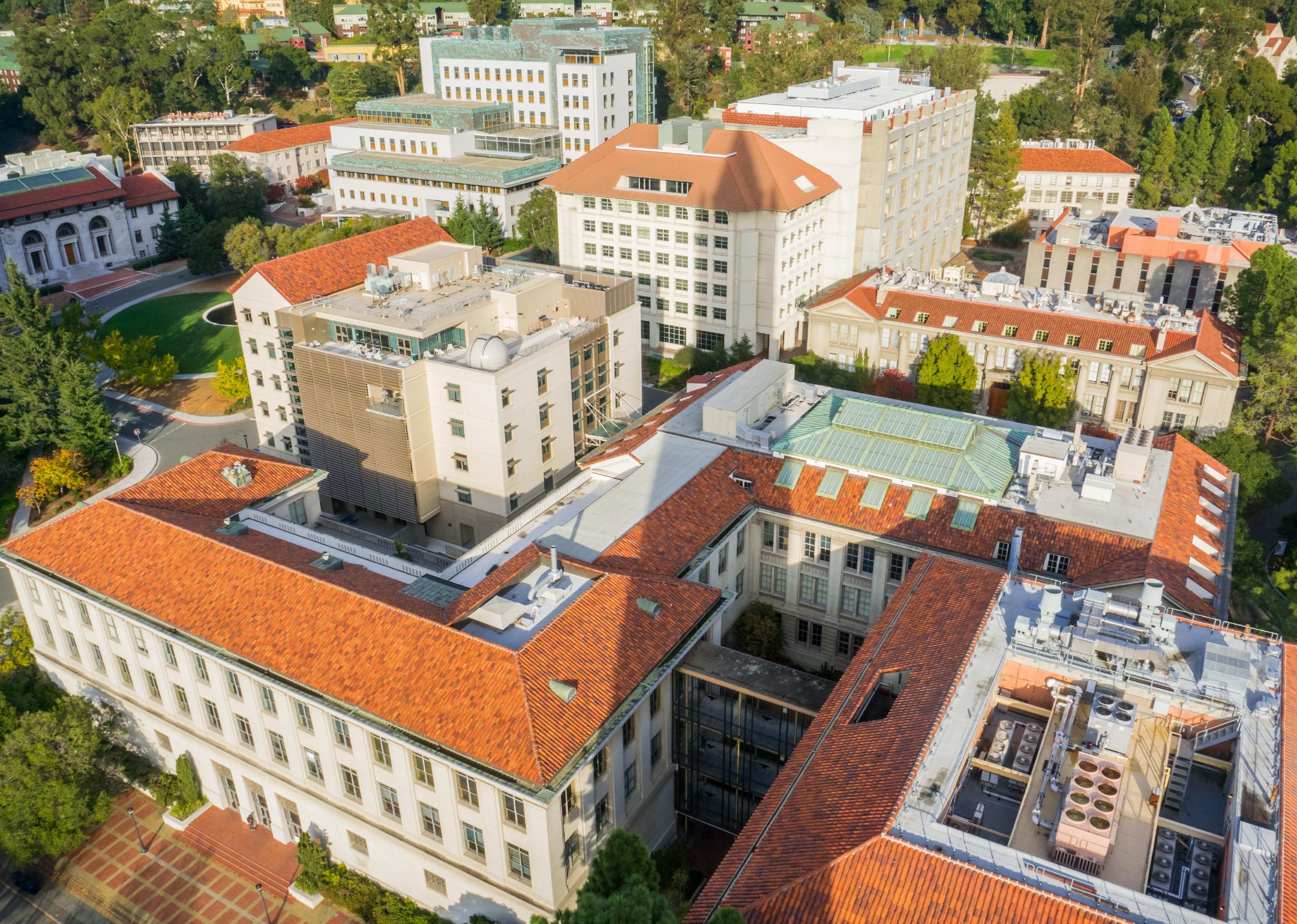 Aerial view of buildings in University of California, Berkeley campus.