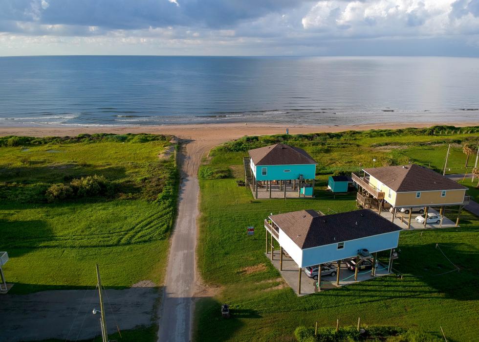 Aerial view of Bolivar Peninsula beach houses.