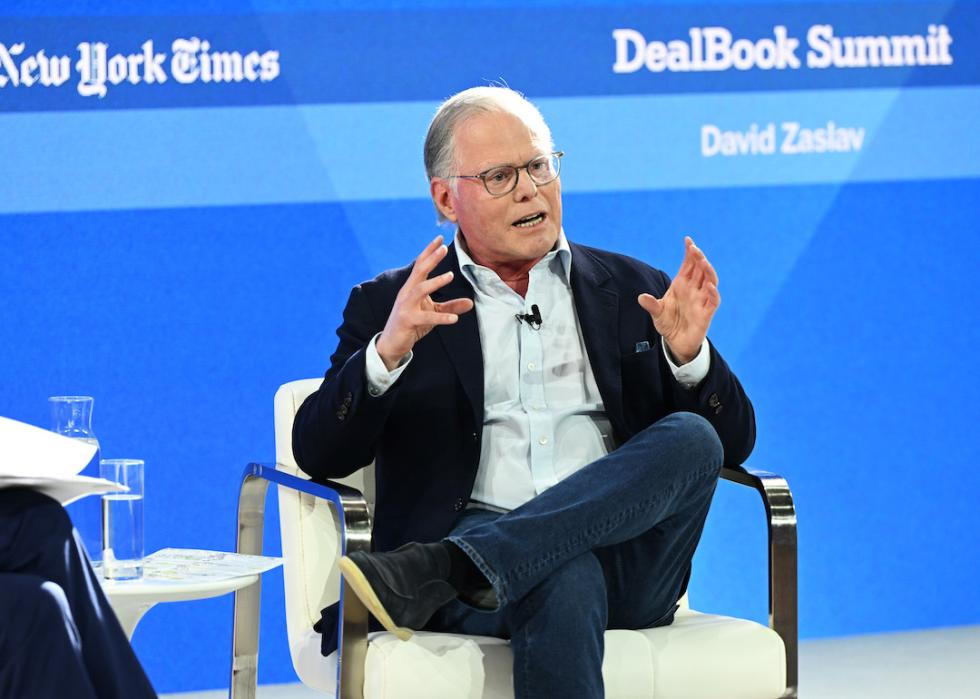 David Zaslav speaks onstage during The New York Times Dealbook Summit 2023 at Jazz at Lincoln Center in New York City. 