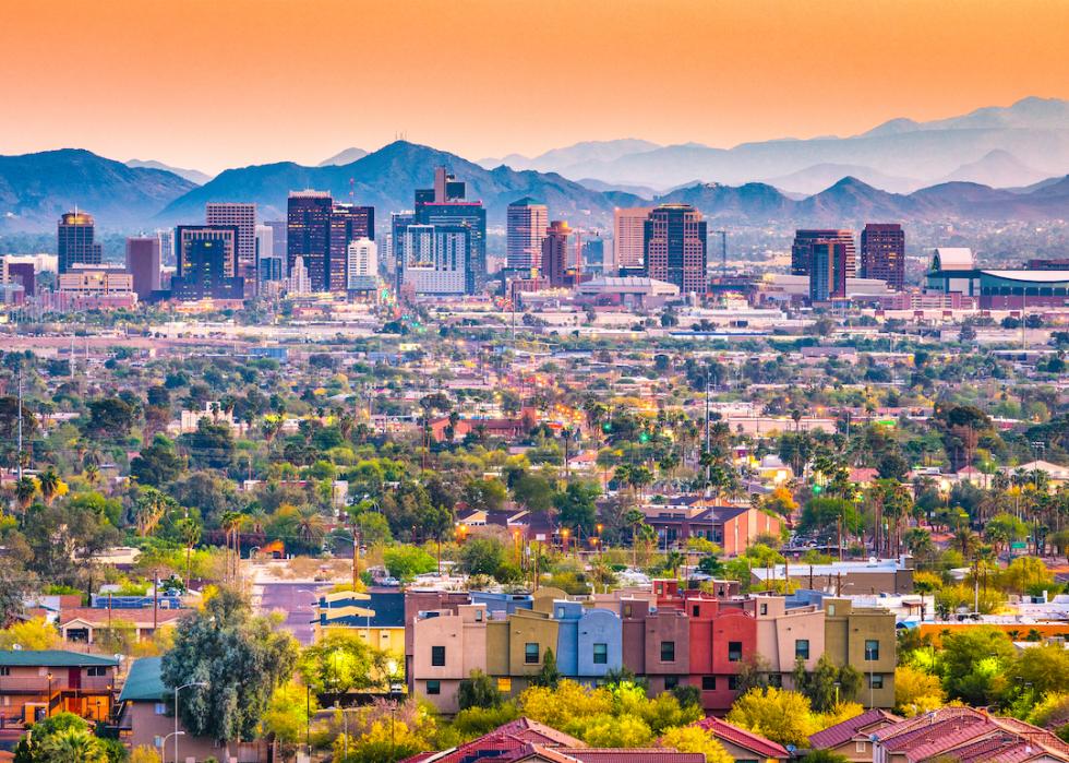 Downtown Phoenix, Arizona, at dusk.