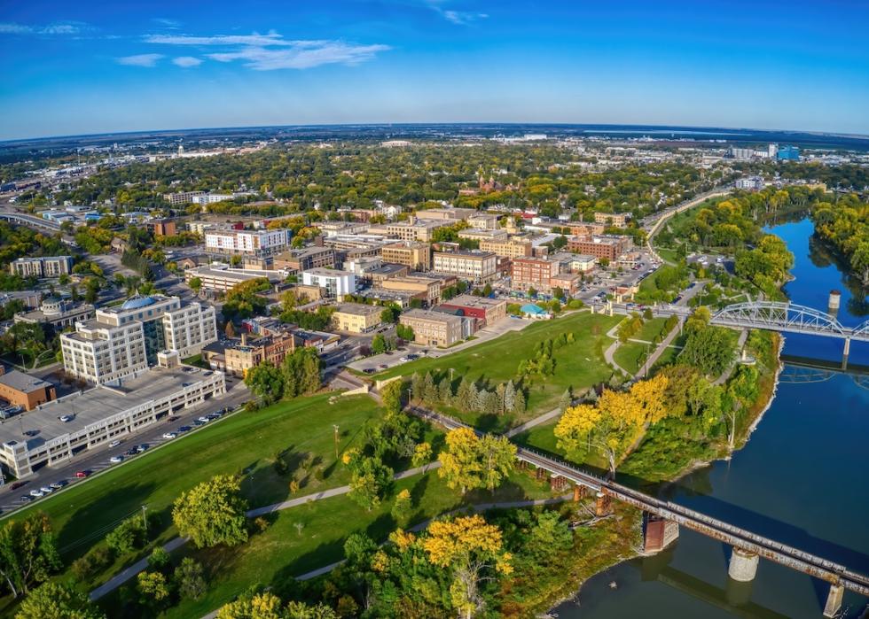 Aerial view of Grand Forks, North Dakota in the fall.