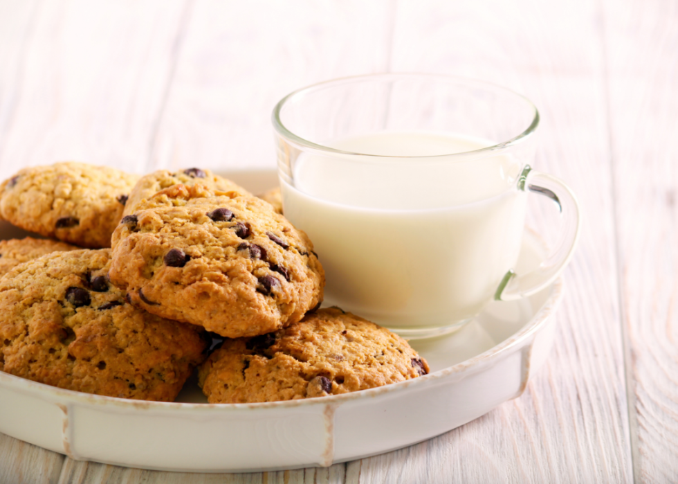 Cowboy cookies and milk.