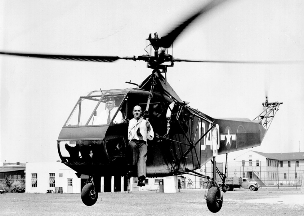 Pictured: "Comdr. Frank A. Erickson, USCG & Dr. Igor Sikorsky, Sikorsky Helicopter HNS-1 C.G. #39040." in 1944
