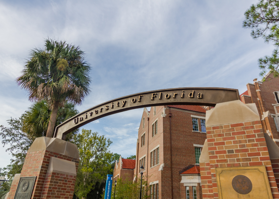 University of Florida entrance sign and building