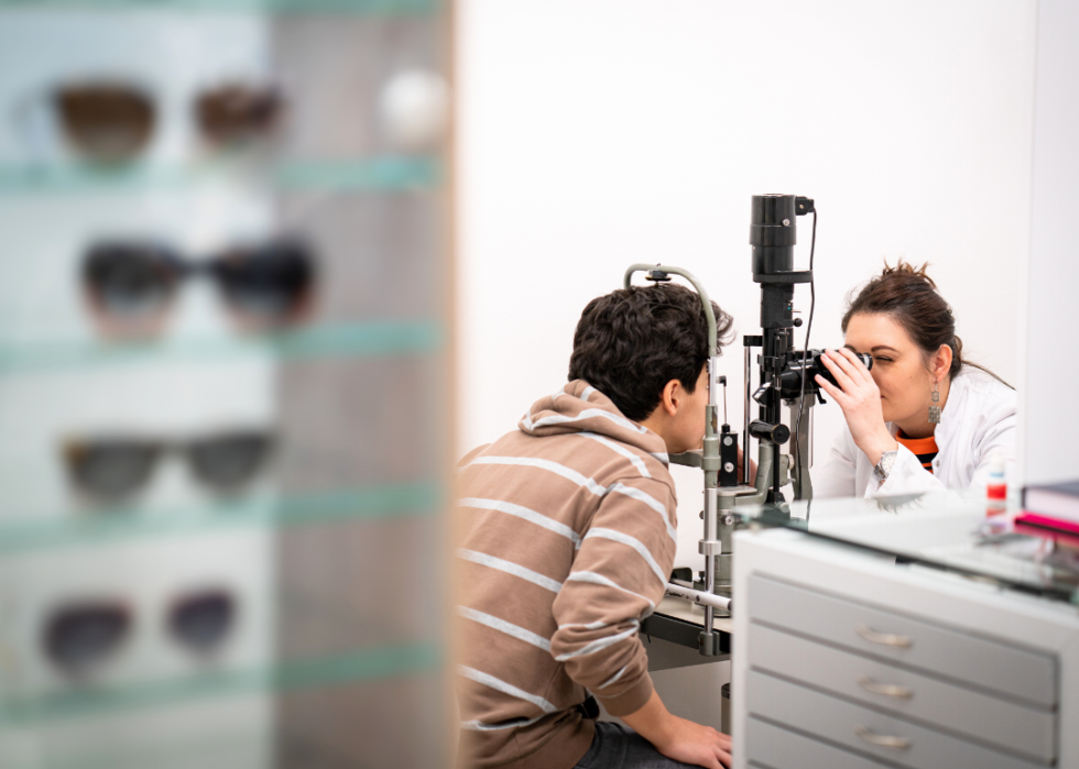 A patient getting an eye exam.