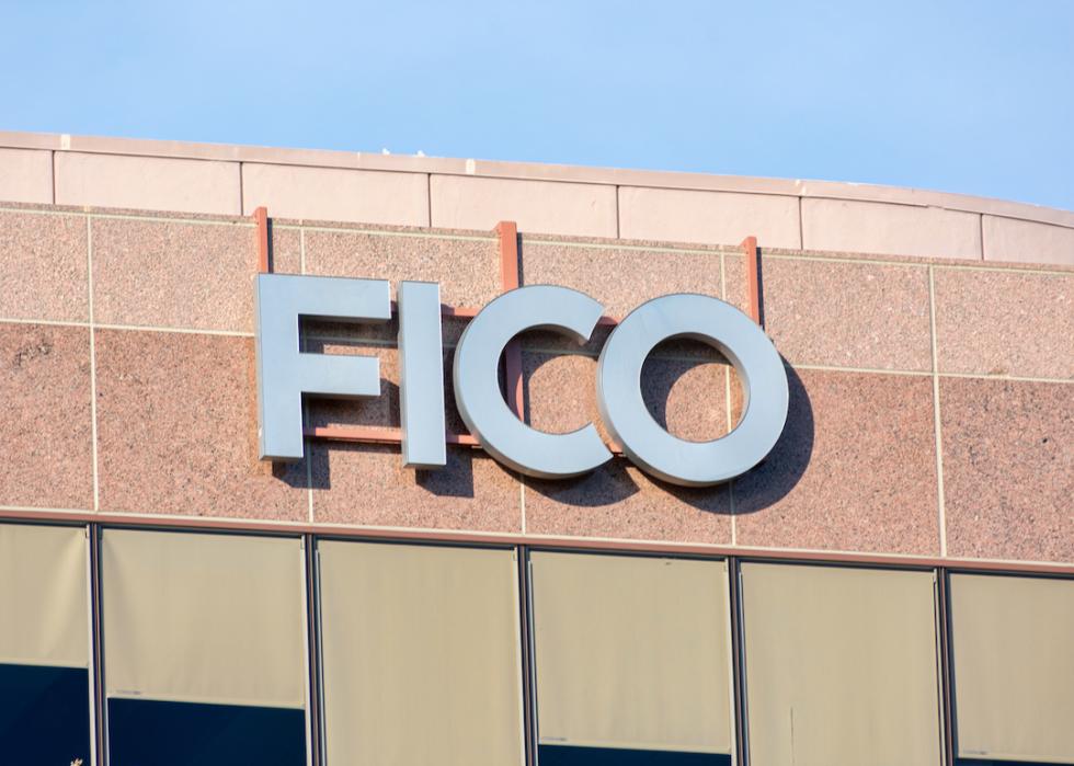 FICO sign on headquarters of Fair Isaac Corporation in Silicon Valley.