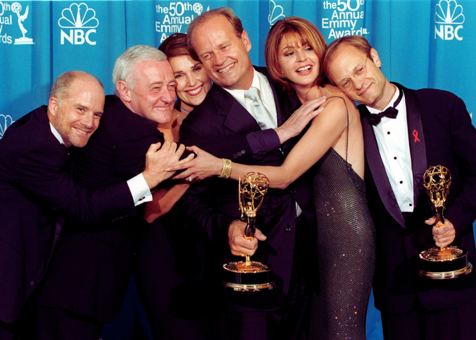 The cast of 'Frasier' holding awards at the 50th Annual Primetime Emmy Awards.