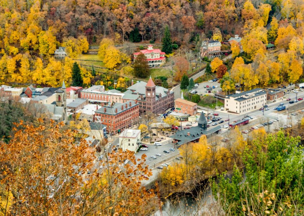 An aerial view of downtown Jim Thorpe.