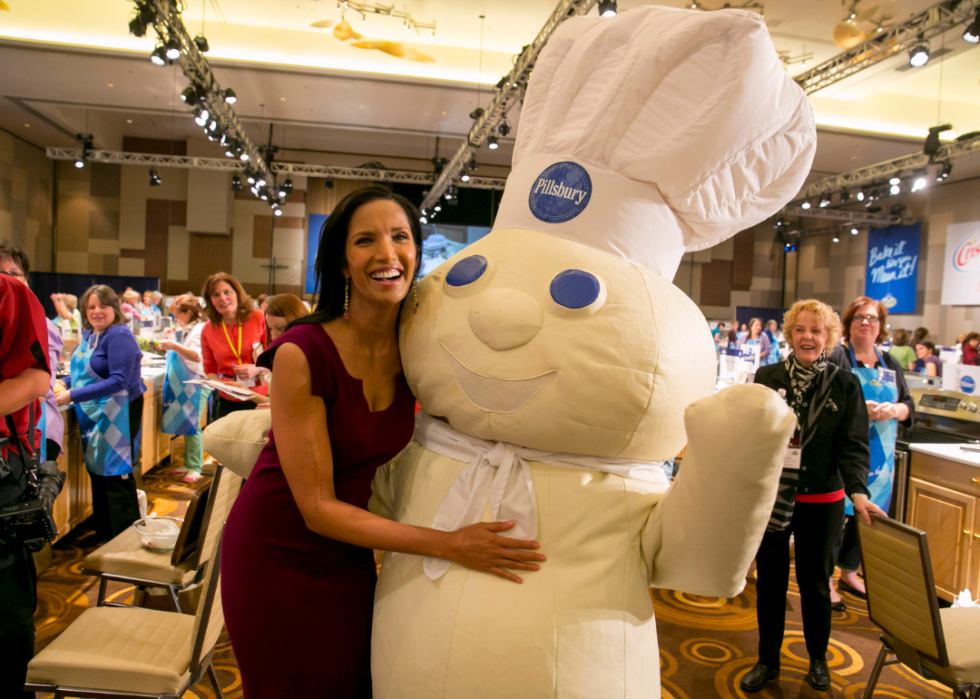 Padma Lakshmi with the Pillsbury Dough Boy.