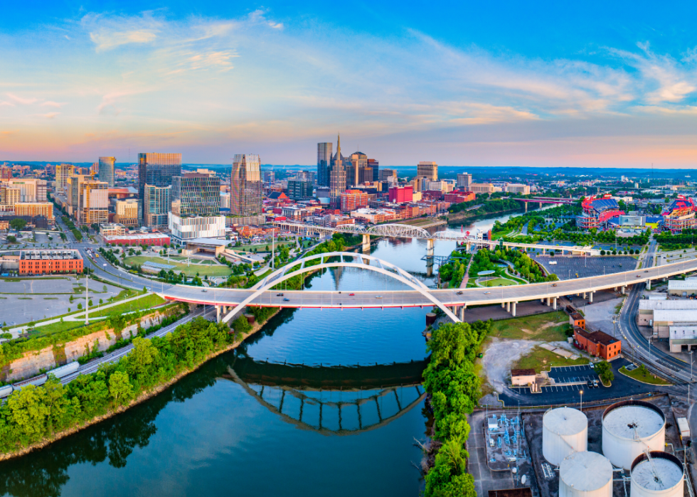 An aerial view of the Nashville skyline.