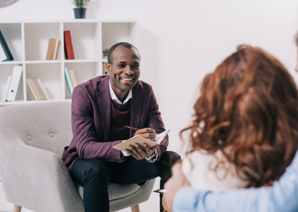 A psychiatrist meeting with a patient.