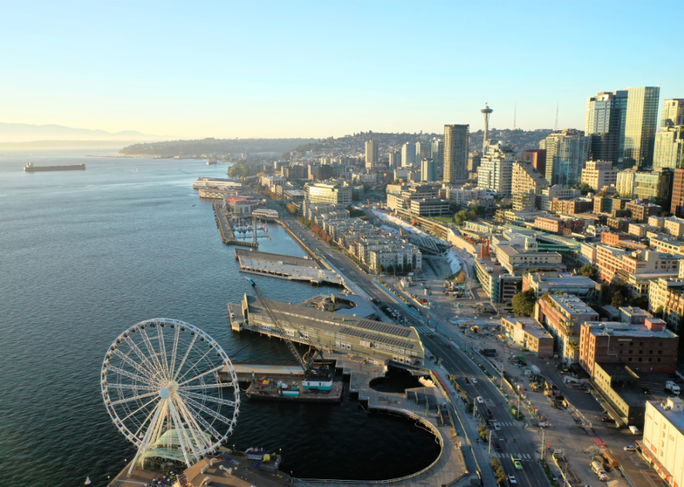 The Seattle downtown skyline on the water.